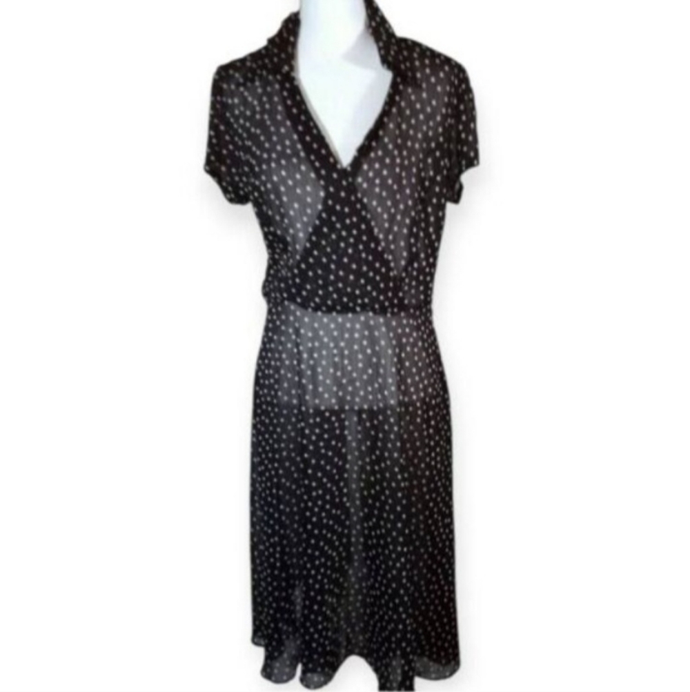 MSK BLACK & WHITE POLKA-DOT SHEER DRESS SZ.12 EUC. - Picture 2 of 5